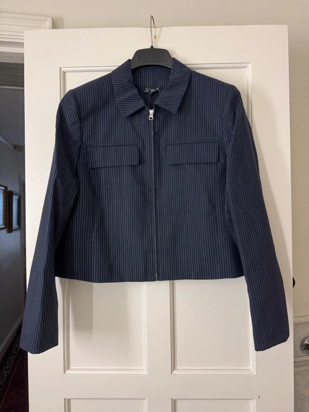 J.Crew Structured jacket in Italian studio wool blend pinstriped CS652